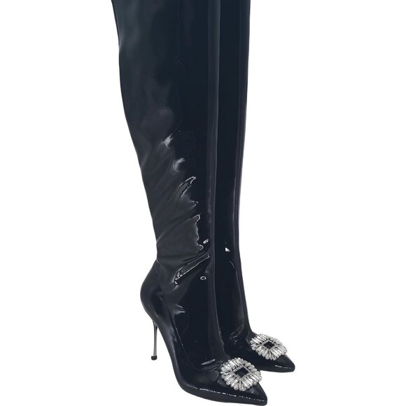 I.N.C. Women's Rhinestone Embellished Black Thigh High Boots Size 6.5 - Picture 4 of 6